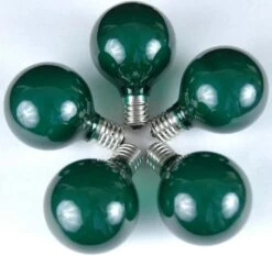 100 G50 Globe Light String Set With Green Bulbs On White Wire -Christmas Lights Series 0007531 100 g50 globe light string set with green bulbs on white wire