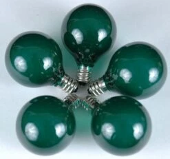 100 G40 Globe String Light Set With Green Satin Bulbs On White Wire -Christmas Lights Series 0009449 100 g40 globe string light set with green satin bulbs on white wire