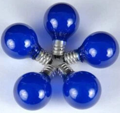 100 G30 Globe String Light Set With Blue Satin Bulbs On Brown Wire -Christmas Lights Series 0009517 100 g30 globe string light set with blue satin bulbs on brown wire