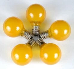 100 G30 Globe String Light Set With Yellow Satin Bulbs On White Wire -Christmas Lights Series 0009624 100 g30 globe string light set with yellow satin bulbs on white wire