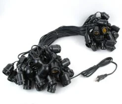 50 S14 Clear Commercial Grade Suspended Light String Set On 100' Of Black Wire -Christmas Lights Series 0009899 50 s14 clear commercial grade suspended light string set on 100 of black wire