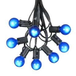 100 G30 Globe String Light Set With Blue Satin Bulbs On Black Wire 12 100 G30 Globe String Light Set With Blue Satin Bulbs On Black Wire -Christmas Lights Series 0009997 100 g30 globe string light set with blue satin bulbs on black wire