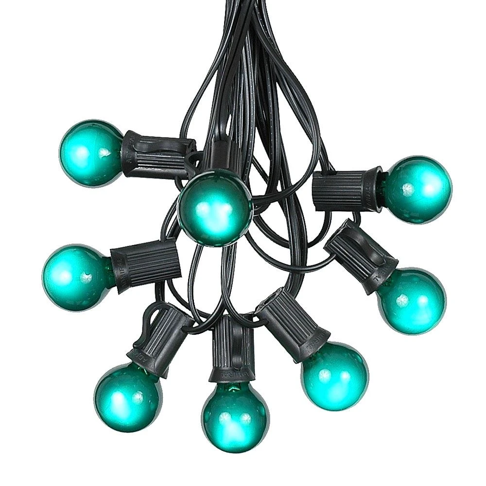 100 G30 Globe String Light Set With Green Satin Bulbs On Black Wire 8 100 G30 Globe String Light Set With Green Satin Bulbs On Black Wire - Image 8