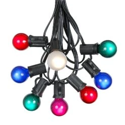 100 G30 Globe String Light Set With Multi Colored Satin Bulbs On Black Wire -Christmas Lights Series 0010001 100 g30 globe string light set with multi colored satin bulbs on black wire