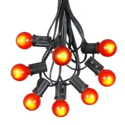 100 G30 Globe String Light Set With Orange Satin Bulbs On Black Wire -Christmas Lights Series 0010002 100 g30 globe string light set with orange satin bulbs on black wire