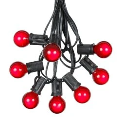100 G30 Globe String Light Set With Red Satin Bulbs On Black Wire -Christmas Lights Series 0010004 100 g30 globe string light set with red satin bulbs on black wire