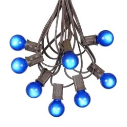 100 G30 Globe String Light Set With Blue Satin Bulbs On Brown Wire -Christmas Lights Series 0010006 100 g30 globe string light set with blue satin bulbs on brown wire