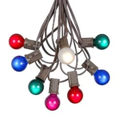 100 G30 Globe String Light Set With Multi Colored Satin Bulbs On Brown Wire -Christmas Lights Series 0010010 100 g30 globe string light set with multi colored satin bulbs on brown wire