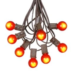 100 G30 Globe String Light Set With Orange Satin Bulbs On Brown Wire -Christmas Lights Series 0010011 100 g30 globe string light set with orange satin bulbs on brown wire