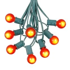 100 G30 Globe String Light Set With Orange Satin Bulbs On Green Wire -Christmas Lights Series 0010020 100 g30 globe string light set with orange satin bulbs on green wire