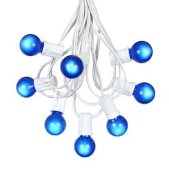 100 G30 Globe String Light Set With Blue Satin Bulbs On White Wire -Christmas Lights Series 0010024 100 g30 globe string light set with blue satin bulbs on white wire
