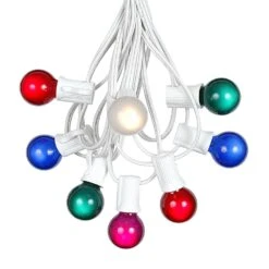 100 G30 Globe String Light Set With Multi Colored Satin Bulbs On White Wire -Christmas Lights Series 0010030 100 g30 globe string light set with multi colored satin bulbs on white wire