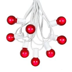 100 G30 Globe String Light Set With Red Satin Bulbs On White Wire -Christmas Lights Series 0010033 100 g30 globe string light set with red satin bulbs on white wire