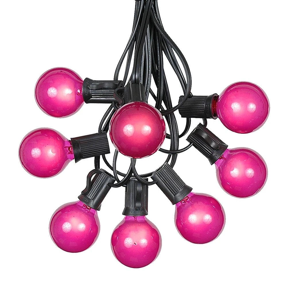 100 G40 Globe String Light Set With Pink Bulbs On Black Wire 2 100 G40 Globe String Light Set With Pink Bulbs On Black Wire - Image 2