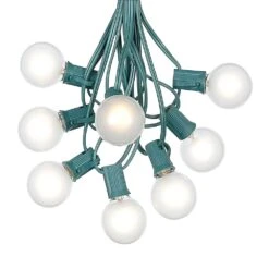 100 G40 Globe String Light Set With Frosted White Bulbs On Green Wire -Christmas Lights Series 0010065 100 g40 globe string light set with frosted white bulbs on green wire