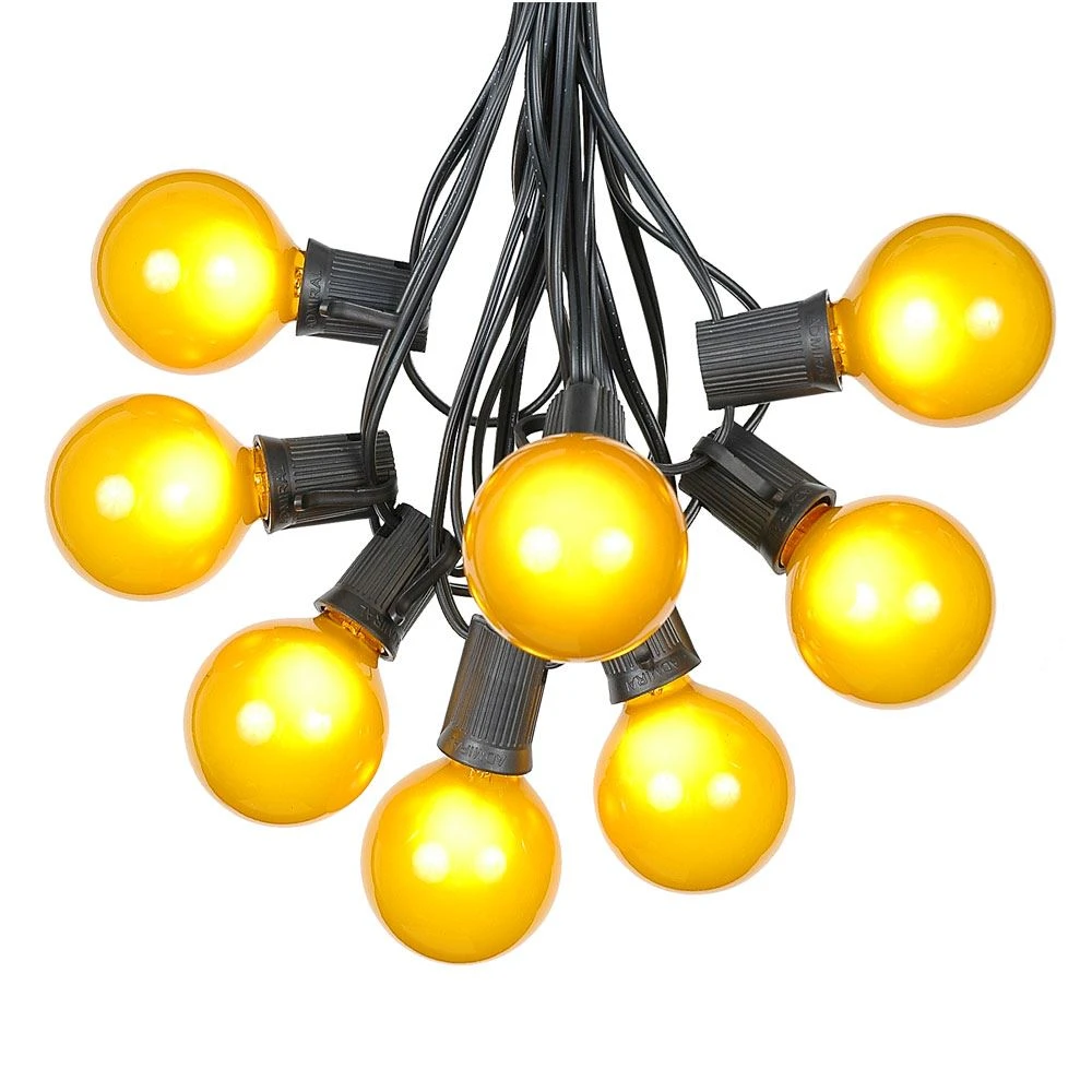 100 G50 Globe Light String Set With Yellow Bulbs On Black Wire 2 100 G50 Globe Light String Set With Yellow Bulbs On Black Wire - Image 2
