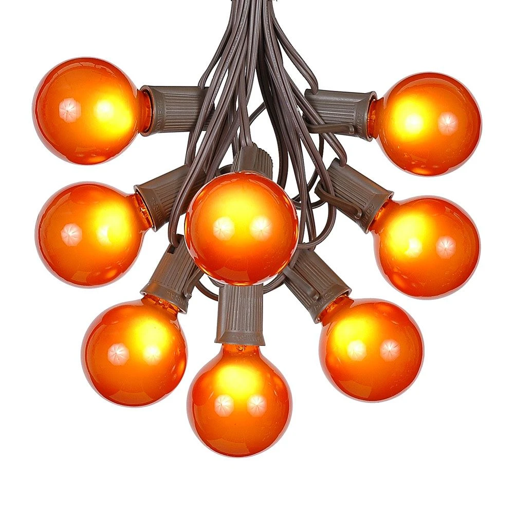 100 G50 Globe Light String Set With Orange Bulbs On Brown Wire 2 100 G50 Globe Light String Set With Orange Bulbs On Brown Wire - Image 2