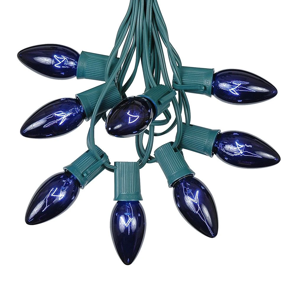 100 C9 Christmas Light Set - Blue Bulbs - Green Wire 2 100 C9 Christmas Light Set - Blue Bulbs - Green Wire - Image 2