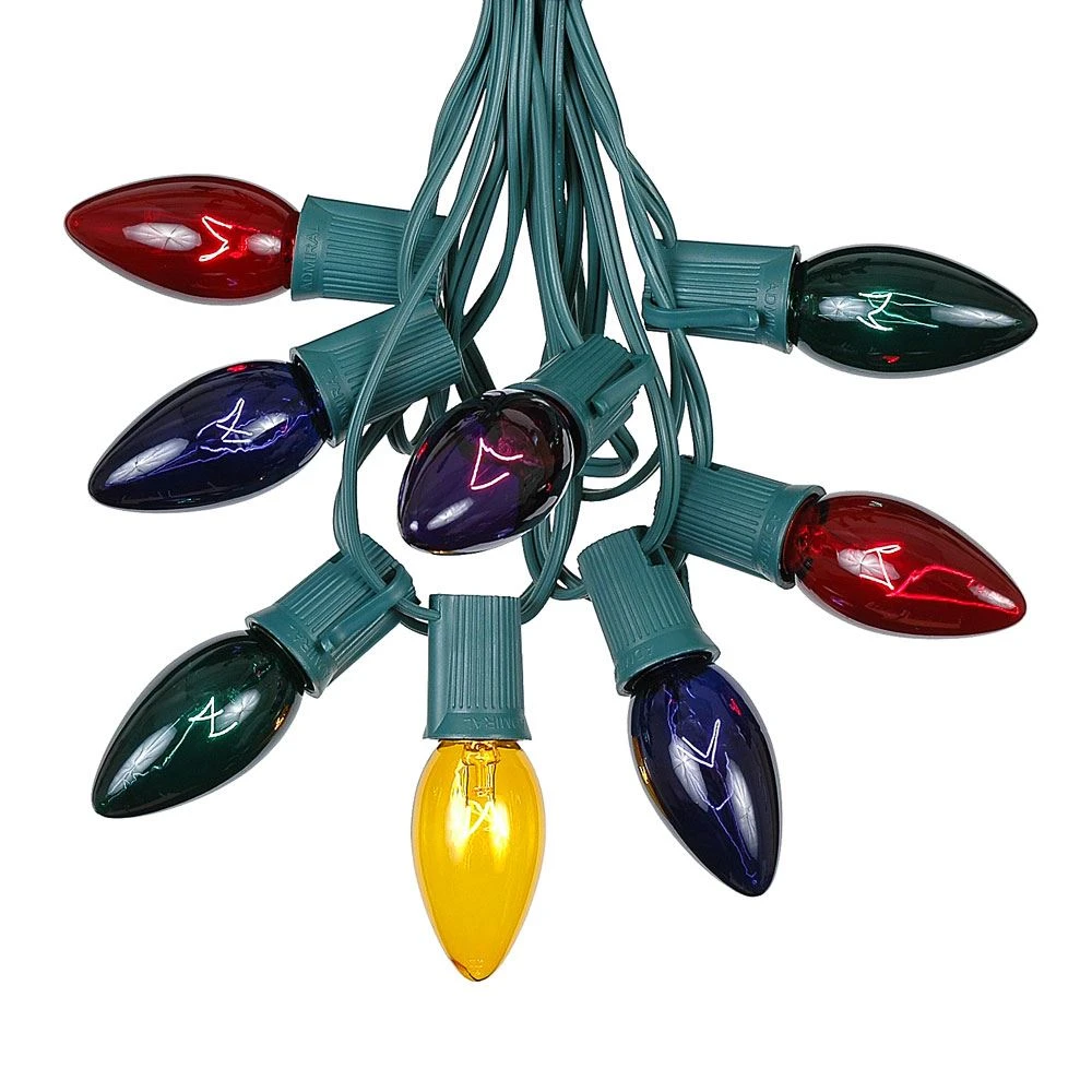100 C9 Christmas Light Set - Assorted Bulbs - Green Wire 2 100 C9 Christmas Light Set - Assorted Bulbs - Green Wire - Image 2