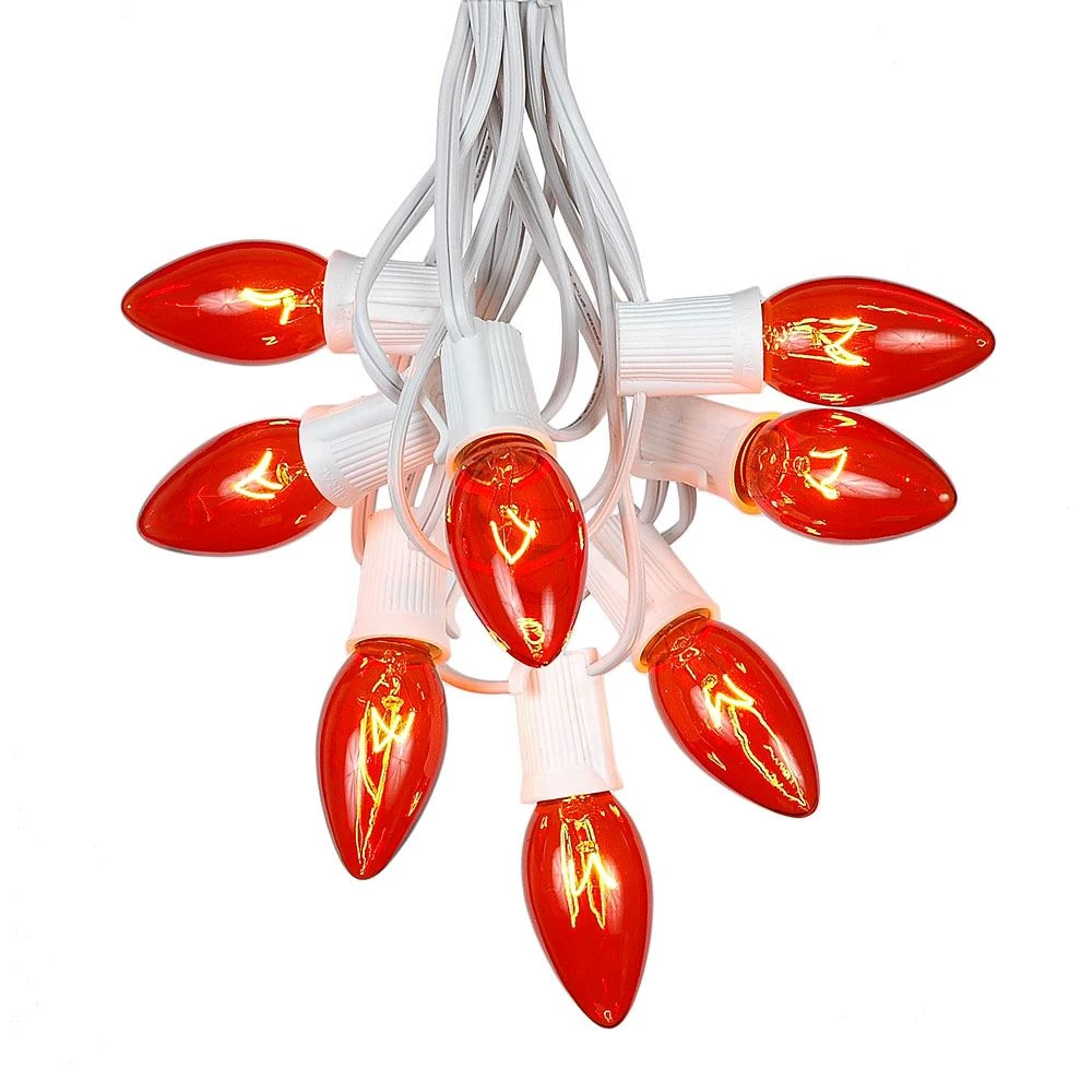 100 C9 Christmas Light Set - Orange Bulbs - White Wire 2 100 C9 Christmas Light Set - Orange Bulbs - White Wire - Image 2