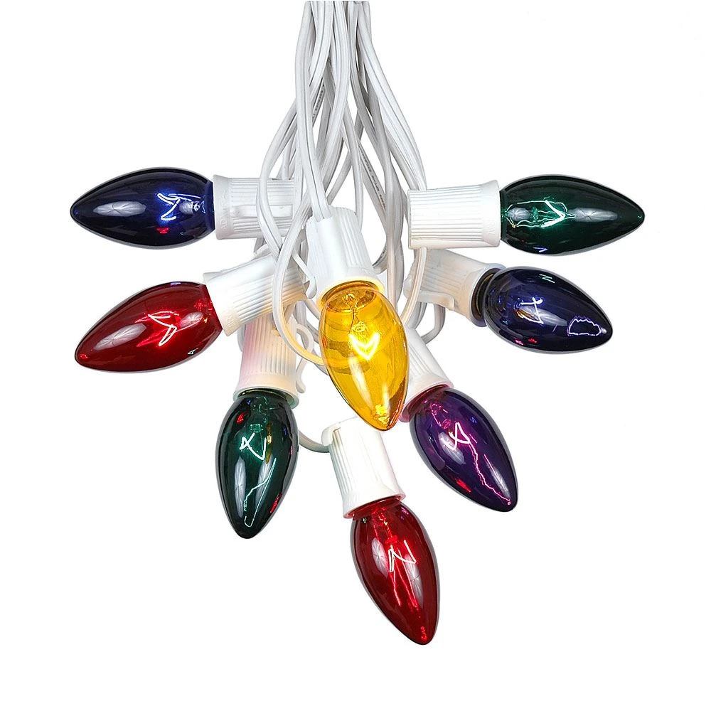 100 C9 Christmas Light Set - Assorted Bulbs - White Wire 2 100 C9 Christmas Light Set - Assorted Bulbs - White Wire - Image 2