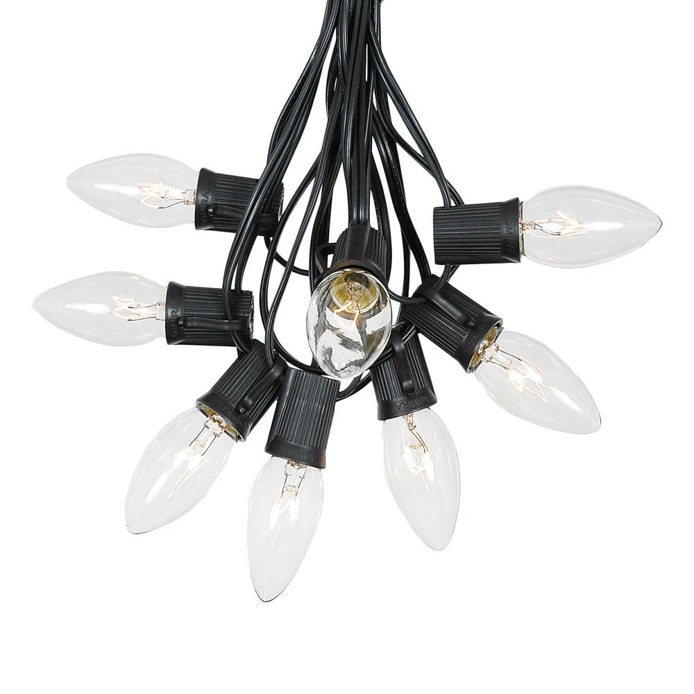 100 C9 Christmas Light Set - Clear Bulbs - Black Wire 2 100 C9 Christmas Light Set - Clear Bulbs - Black Wire - Image 2