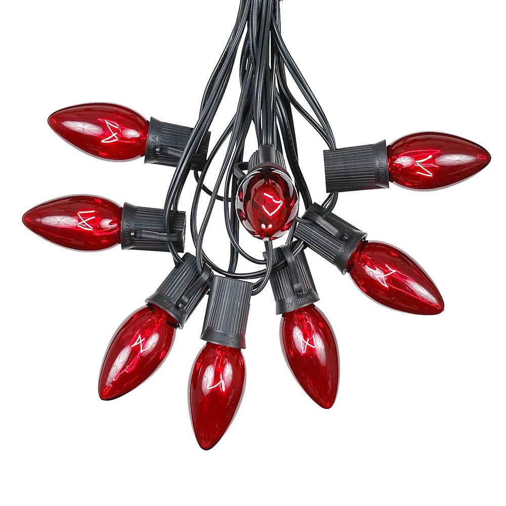 100 C9 Christmas Light Set - Red Bulbs - Black Wire 2 100 C9 Christmas Light Set - Red Bulbs - Black Wire - Image 2