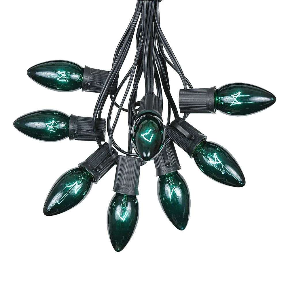 100 C9 Christmas Light Set - Green Bulbs - Black Wire 2 100 C9 Christmas Light Set - Green Bulbs - Black Wire - Image 2