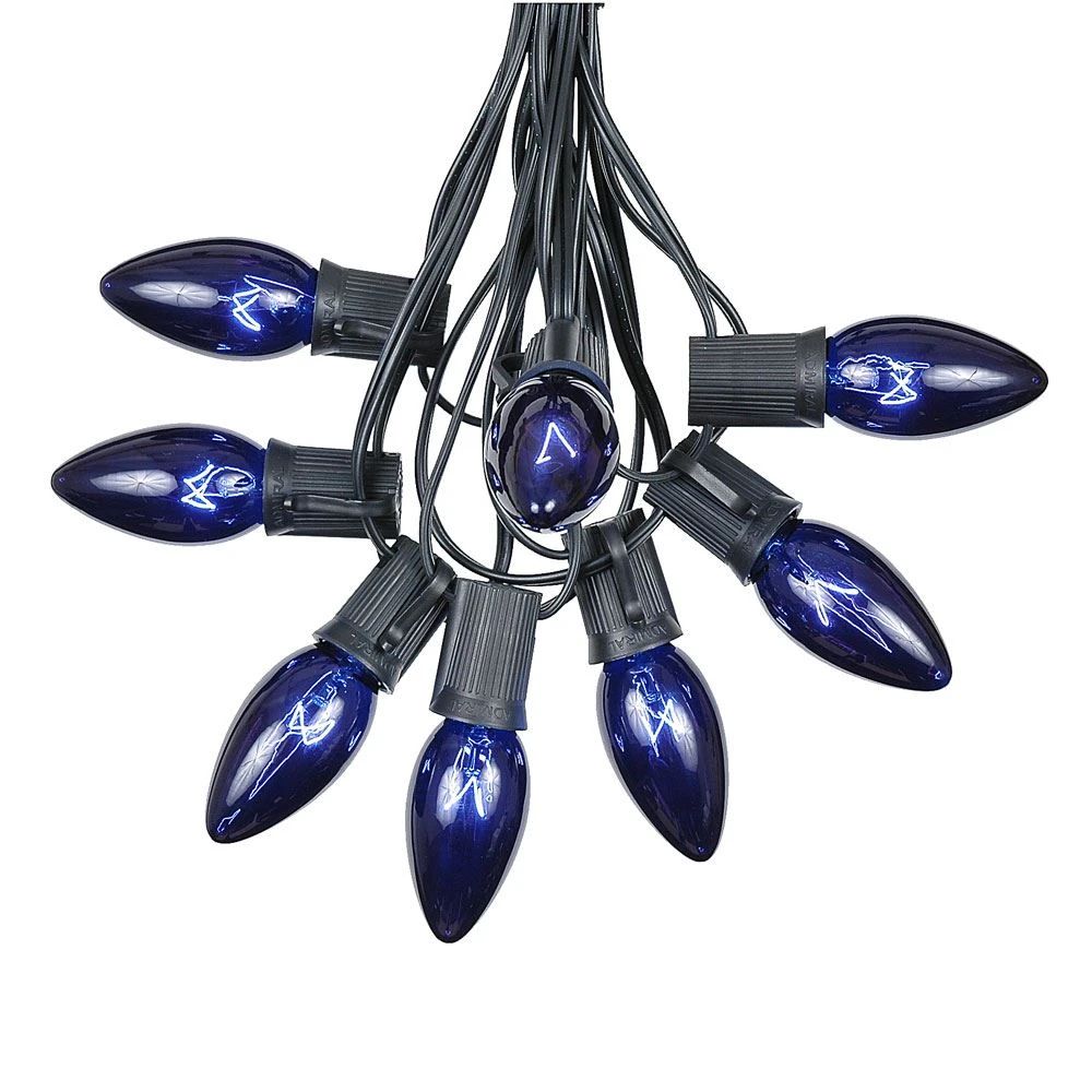 100 C9 Christmas Light Set - Blue Bulbs - Black Wire 2 100 C9 Christmas Light Set - Blue Bulbs - Black Wire - Image 2