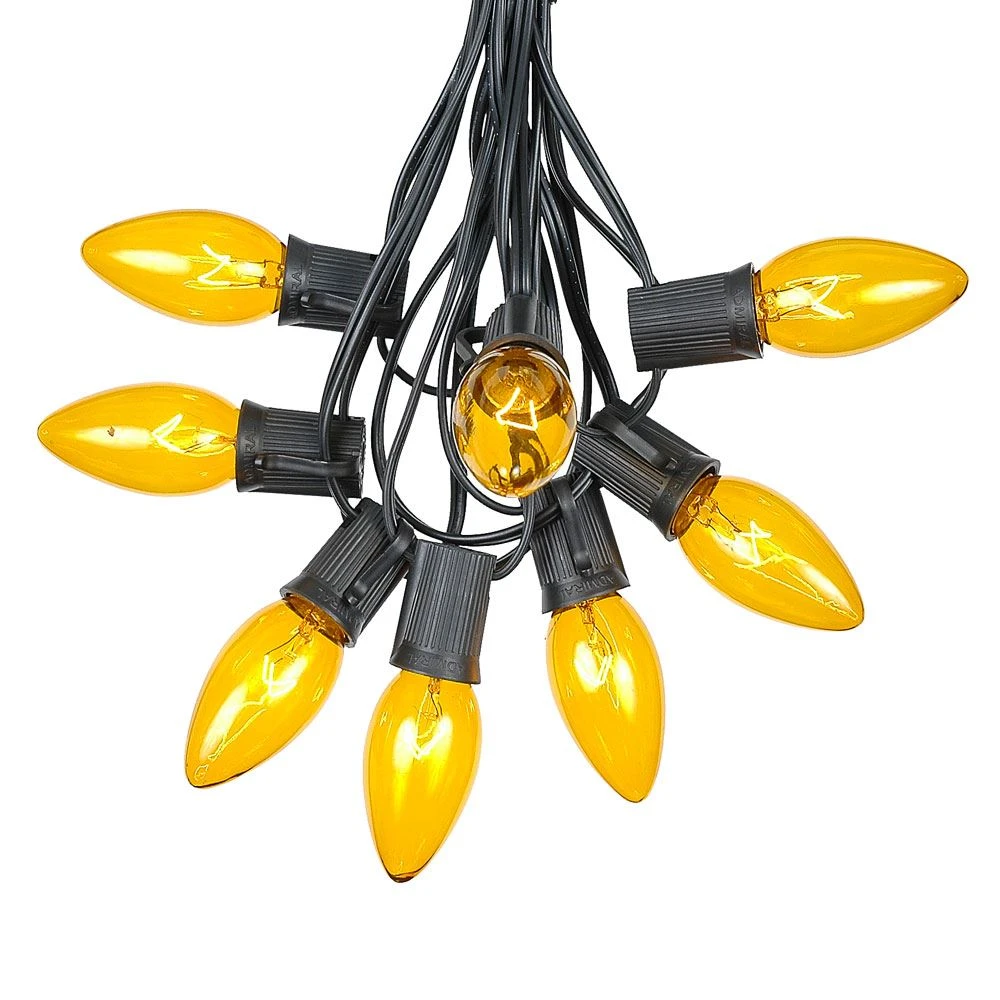 100 C9 Christmas Light Set - Yellow Bulbs - Black Wire 2 100 C9 Christmas Light Set - Yellow Bulbs - Black Wire - Image 2