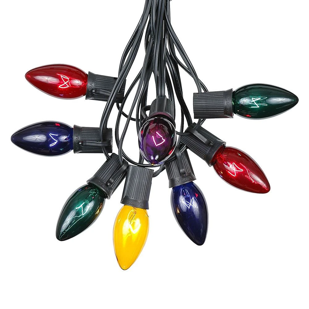 100 C9 Christmas Light Set - Assorted Bulbs - Black Wire 2 100 C9 Christmas Light Set - Assorted Bulbs - Black Wire - Image 2
