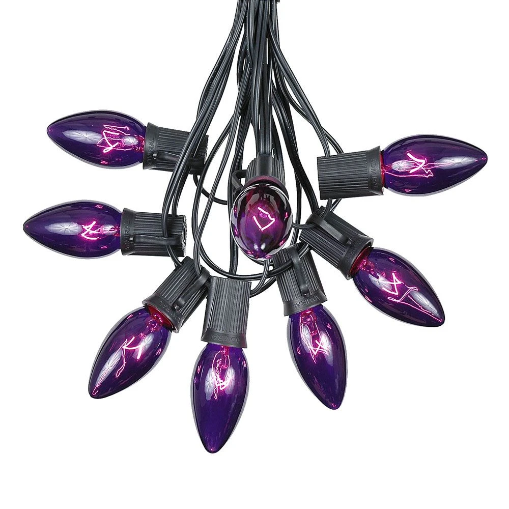 100 C9 Christmas Light Set - Purple Bulbs - Black Wire 2 100 C9 Christmas Light Set - Purple Bulbs - Black Wire - Image 2