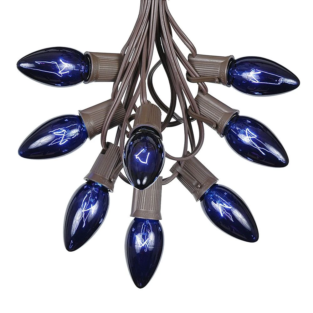 100 C9 Christmas Light Set - Blue Bulbs - Brown Wire 2 100 C9 Christmas Light Set - Blue Bulbs - Brown Wire - Image 2