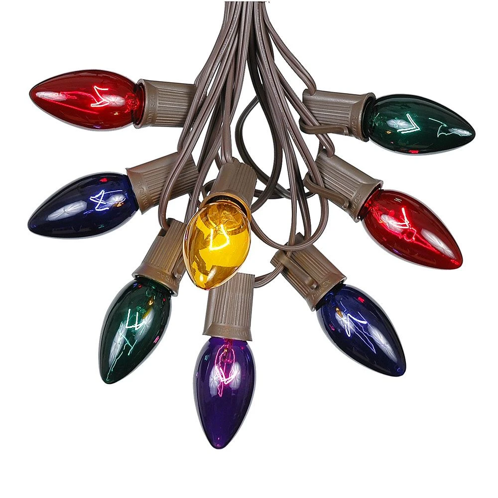 100 C9 Christmas Light Set - Assorted Bulbs - Brown Wire 2 100 C9 Christmas Light Set - Assorted Bulbs - Brown Wire - Image 2