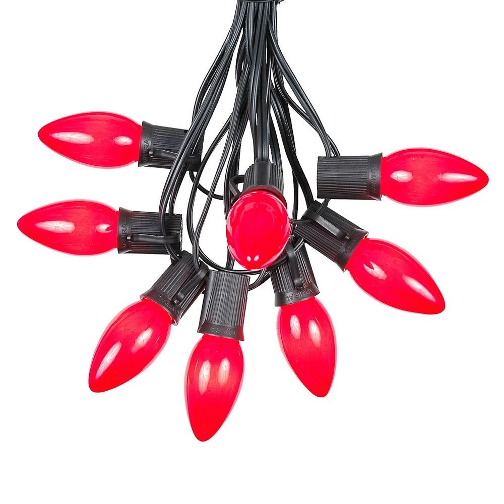 100 C9 Ceramic Christmas Light Set - Red - Black Wire 2 100 C9 Ceramic Christmas Light Set - Red - Black Wire - Image 2