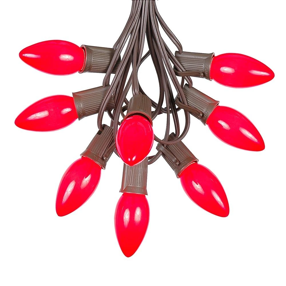 100 C9 Ceramic Christmas Light Set - Red - Brown Wire 2 100 C9 Ceramic Christmas Light Set - Red - Brown Wire - Image 2