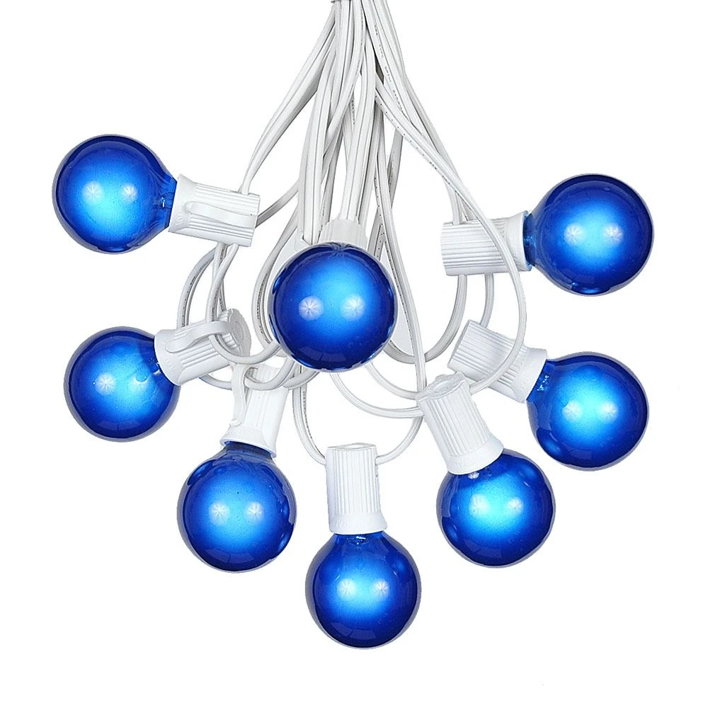 100 G40 Globe String Light Set With Blue Satin Bulbs On White Wire 7 100 G40 Globe String Light Set With Blue Satin Bulbs On White Wire - Image 7