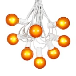 100 G40 Globe String Light Set With Orange Satin Bulbs On White Wire -Christmas Lights Series 0011007 100 g40 globe string light set with orange satin bulbs on white wire