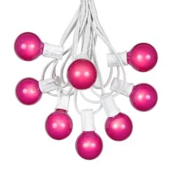 100 G40 Globe String Light Set With Pink Satin Bulbs On White Wire -Christmas Lights Series 0011008 100 g40 globe string light set with pink satin bulbs on white wire