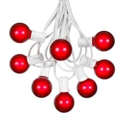100 G40 Globe String Light Set With Red Satin Bulbs On White Wire -Christmas Lights Series 0011010 100 g40 globe string light set with red satin bulbs on white wire