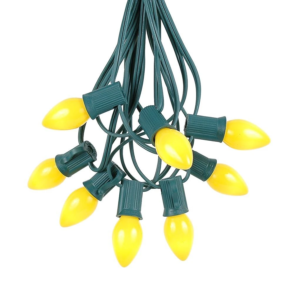 100 C7 String Light Set With Yellow Ceramic Bulbs On Green Wire 2 100 C7 String Light Set With Yellow Ceramic Bulbs On Green Wire - Image 2
