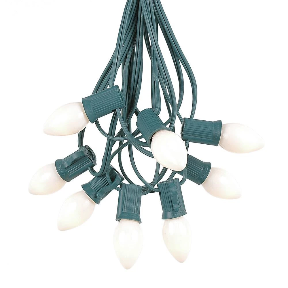 100 C7 String Light Set With White Ceramic Bulbs On Green Wire 2 100 C7 String Light Set With White Ceramic Bulbs On Green Wire - Image 2