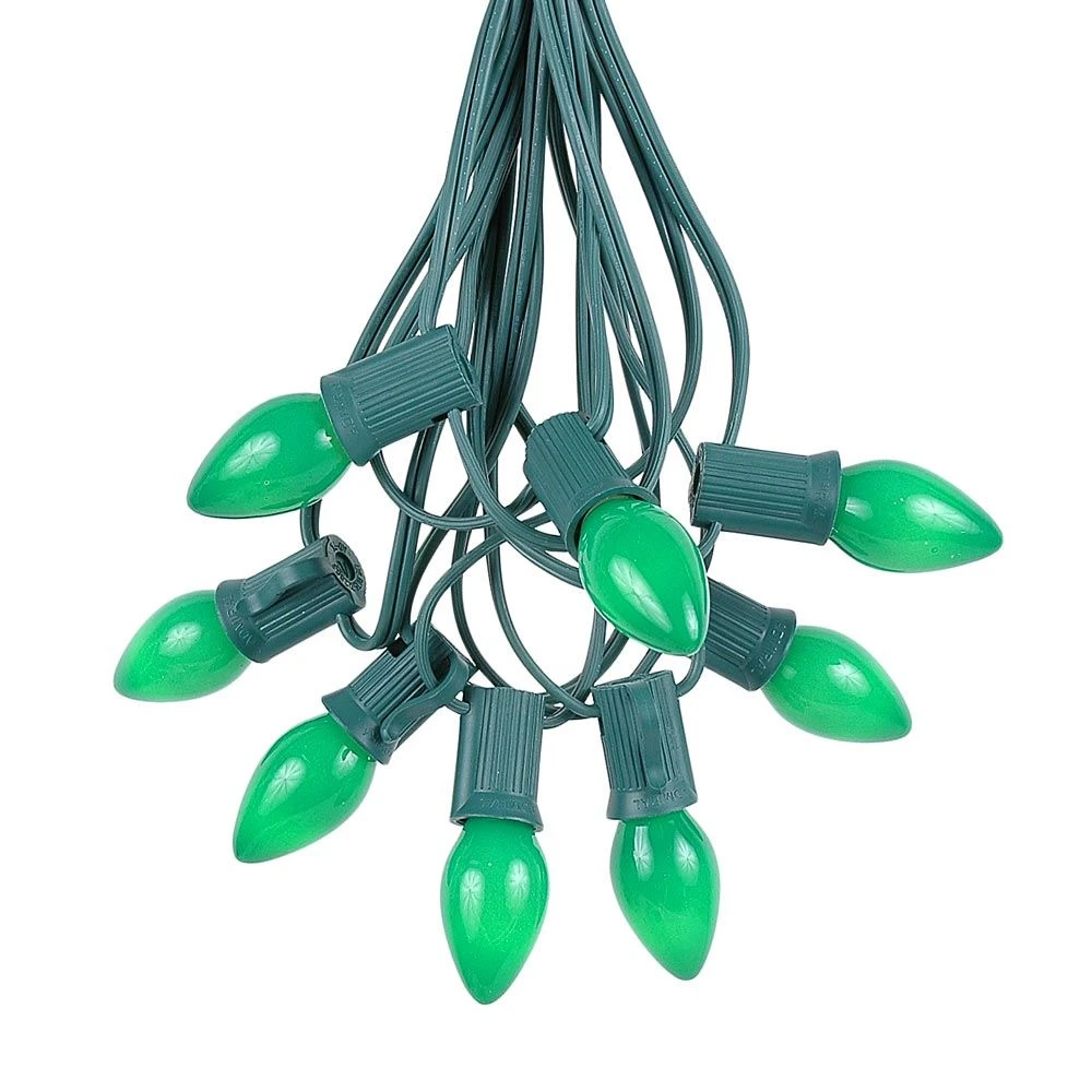 100 C7 String Light Set With Green Ceramic Bulbs On Green Wire 2 100 C7 String Light Set With Green Ceramic Bulbs On Green Wire - Image 2