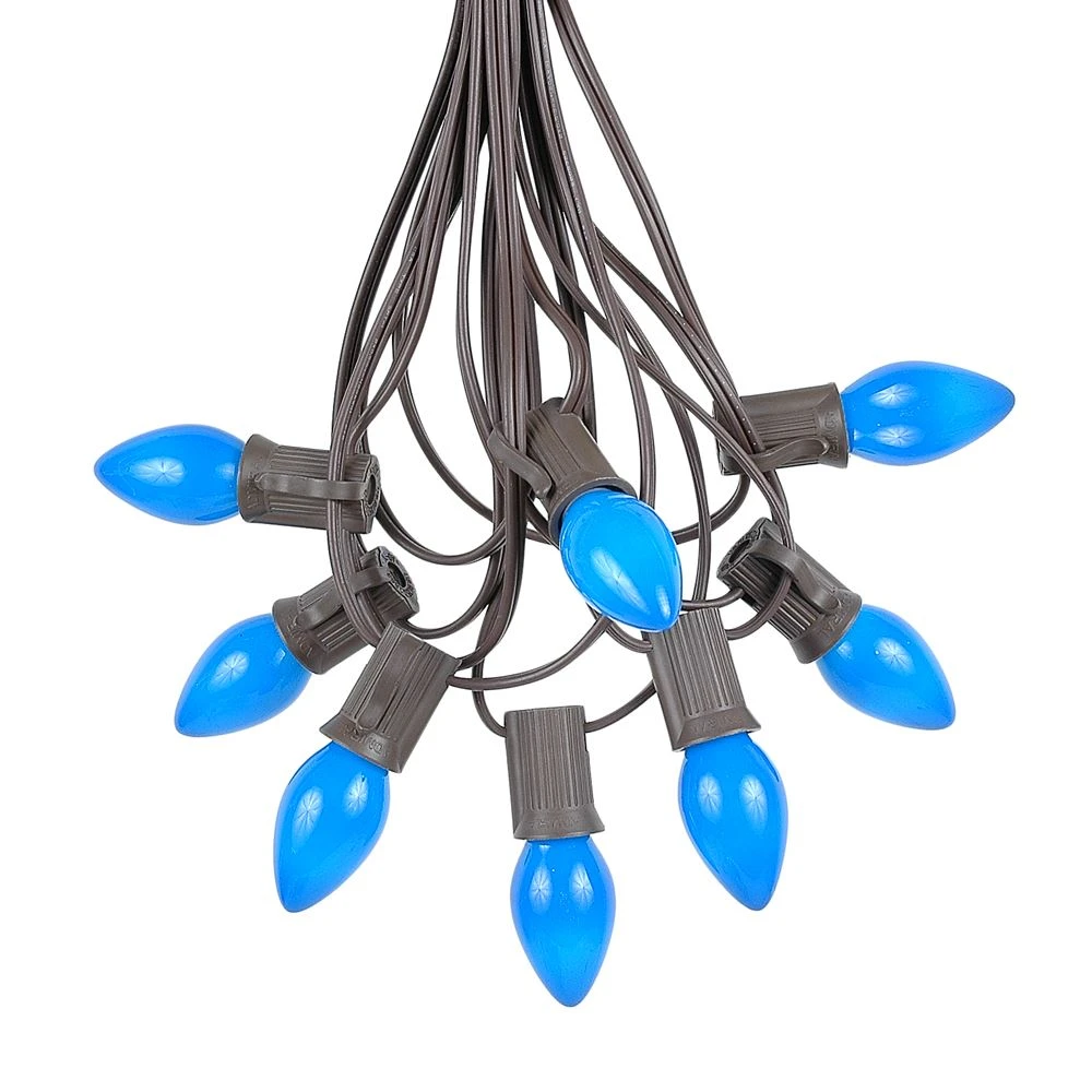100 C7 String Light Set With Blue Ceramic Bulbs On Brown Wire 2 100 C7 String Light Set With Blue Ceramic Bulbs On Brown Wire - Image 2