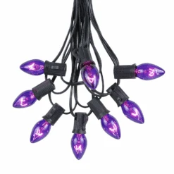 C7 25 Light String Set With Purple Twinkle Bulbs On Black Wire -Christmas Lights Series 0012749 c7 25 light string set with purple twinkle bulbs on black wire