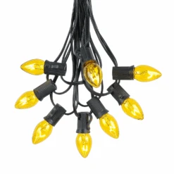 C7 25 Light String Set With Yellow Twinkle Bulbs On Black Wire -Christmas Lights Series 0012752 c7 25 light string set with yellow twinkle bulbs on black wire