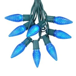 25 Light String Set With Blue LED C9 Bulbs On Green Wire -Christmas Lights Series 0013317 25 light string set with blue led c9 bulbs on green wire