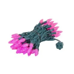 Pink 70 LED C6 Strawberry Mini Lights Commercial Grade On Green Wire -Christmas Lights Series 0014018 pink 70 led c6 strawberry mini lights commercial grade on green wire