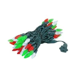 Red Green & White 70 LED C6 Strawberry Mini Lights Commercial Grade Green Wire -Christmas Lights Series 0014040 red green white 70 led c6 strawberry mini lights commercial grade green wire