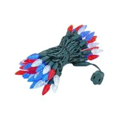 Red White & Blue 70 LED C6 Strawberry Mini Lights Commercial Grade On Green Wire -Christmas Lights Series 0014162 red white blue 70 led c6 strawberry mini lights commercial grade on green wire